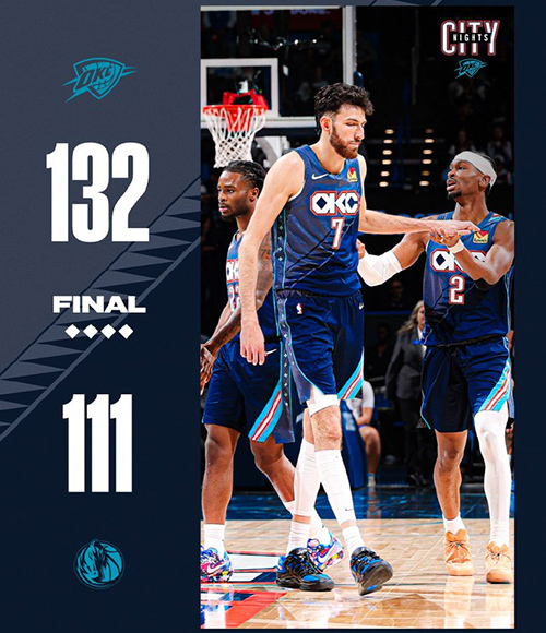 雷霆132-111轻取独行侠豪取14连胜,亚历山大33+5+6